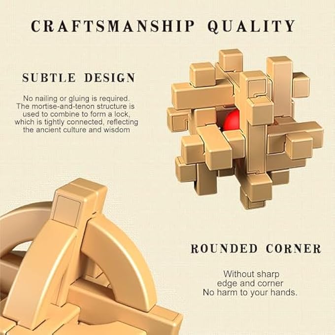 KONGMING 3D BRAIN TEASER PUZZLE - 24 LOCK DISENTANGLEMENT GAME, ECO-FRIENDLY EDUCATIONAL TOY FOR LOGIC SKILLS, DURABLE HANDHELD FUN - Image 3